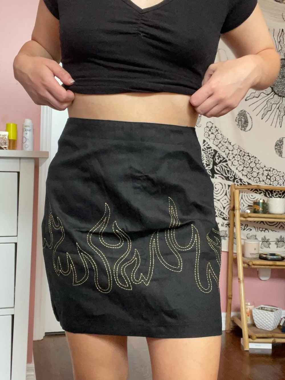 Missguided Black Mini Skirt with Gold Flame Stitching